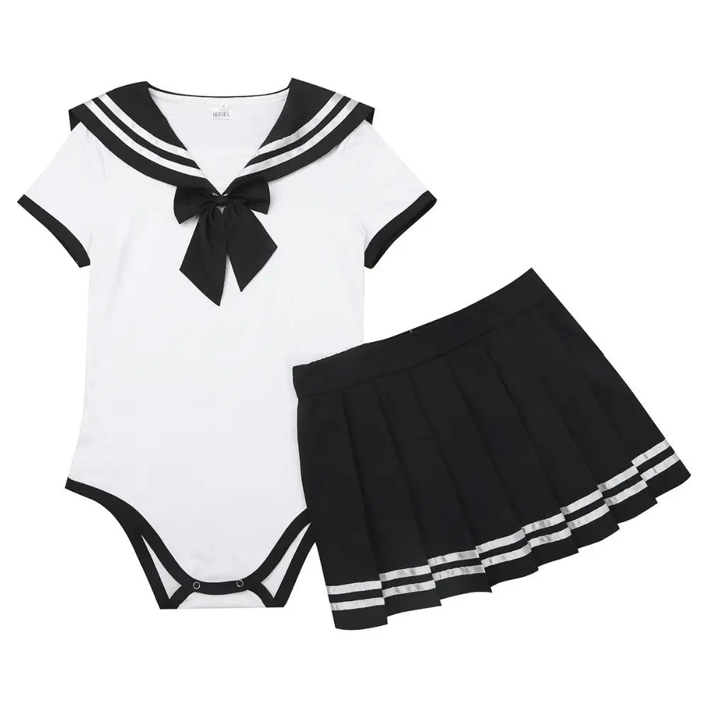 Sailor Scout Snap Crotch Onesie with Pleated School Girl Skirt - onesie