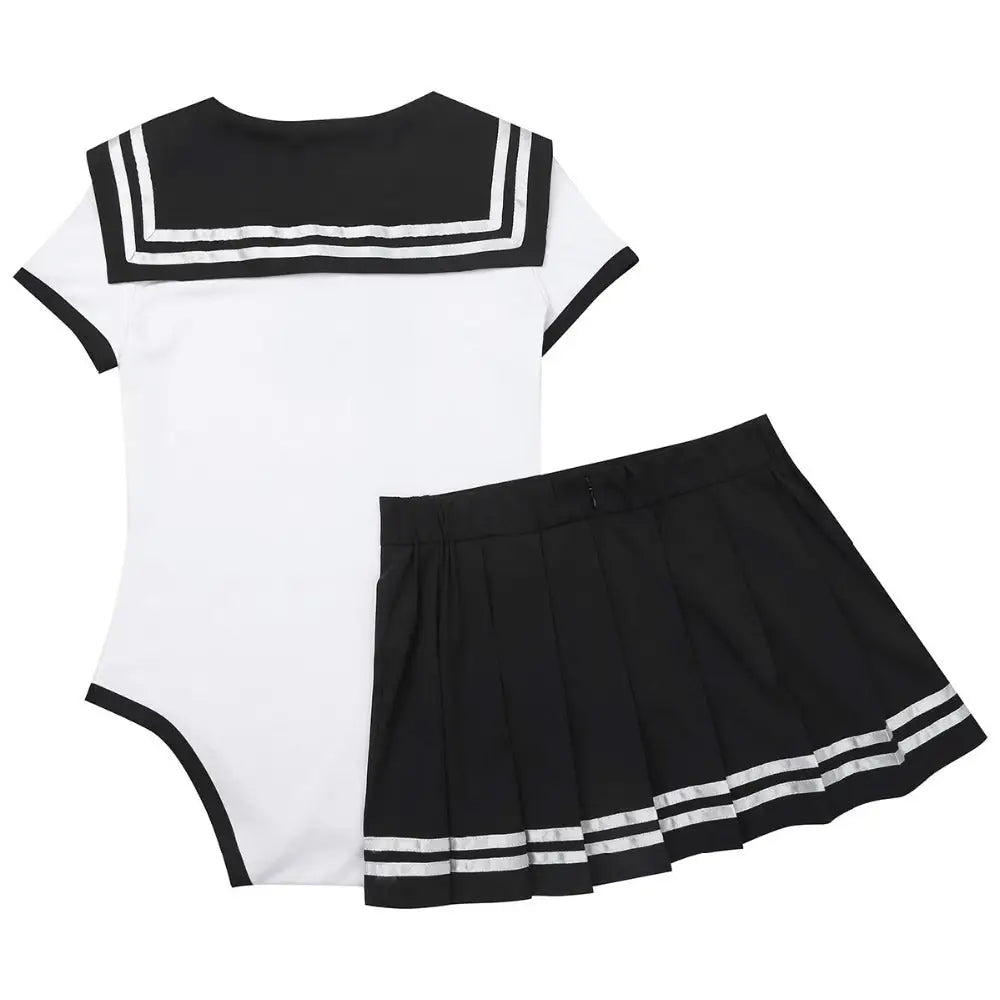 Sailor Scout Snap Crotch Onesie with Pleated School Girl Skirt - onesie