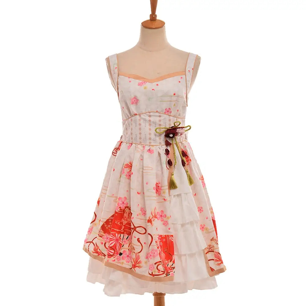 Sakura Flower Inspired Traditional Japanese Summer Dress - White / S - Dress