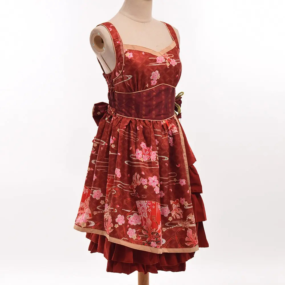 Sakura Flower Inspired Traditional Japanese Summer Dress - Red / S - Dress