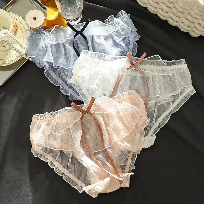 Sakura Wing Panties with Sheer Chiffon and Satin Ribbons - Underwear