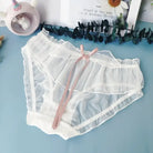 Sakura Wing Panties with Sheer Chiffon and Satin Ribbons - White / M - Underwear