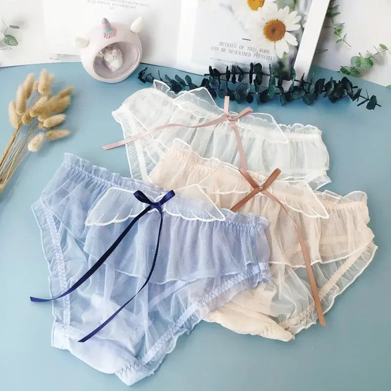 Sakura Wing Panties with Sheer Chiffon and Satin Ribbons - Underwear