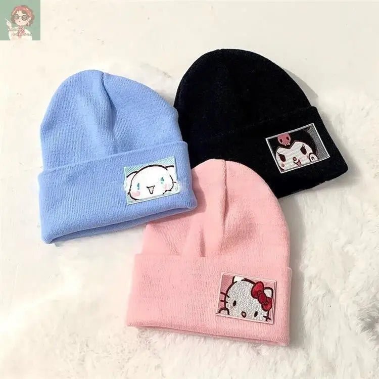 Sanrio Inspired Kawaii Embroidered Beanies for Cozy Warmth - Cosparty