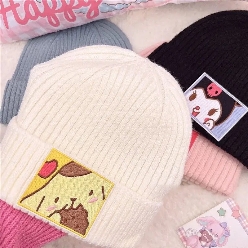 Sanrio Inspired Kawaii Embroidered Beanies for Cozy Warmth - Cosparty