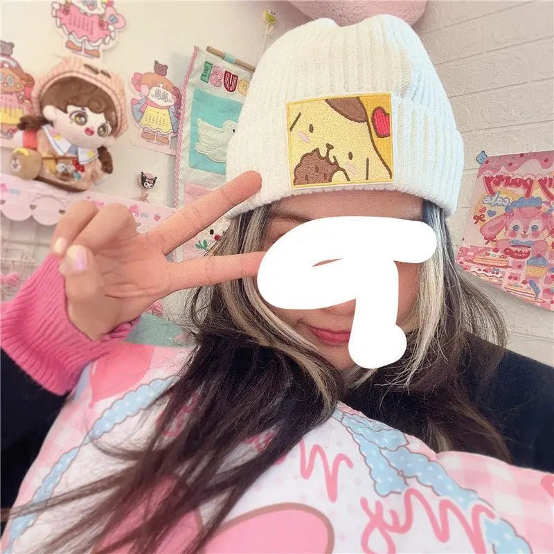 Sanrio Inspired Kawaii Embroidered Beanies for Cozy Warmth - Cosparty