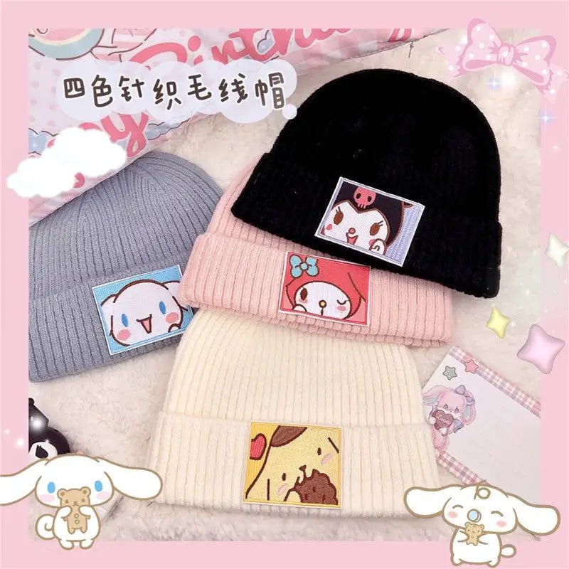 Sanrio Inspired Kawaii Embroidered Beanies for Cozy Warmth - Cosparty