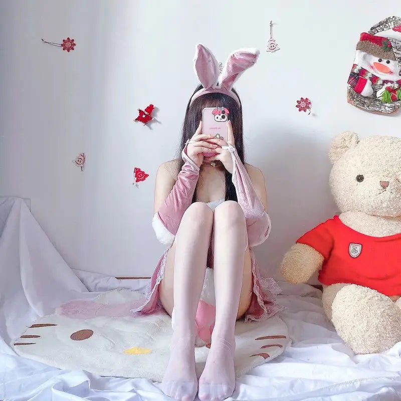 Santa Bunny Dress Set with Matching Headband and Gloves - Cosparty