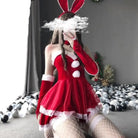 Santa Bunny Dress Set with Matching Headband and Gloves - holiday dress