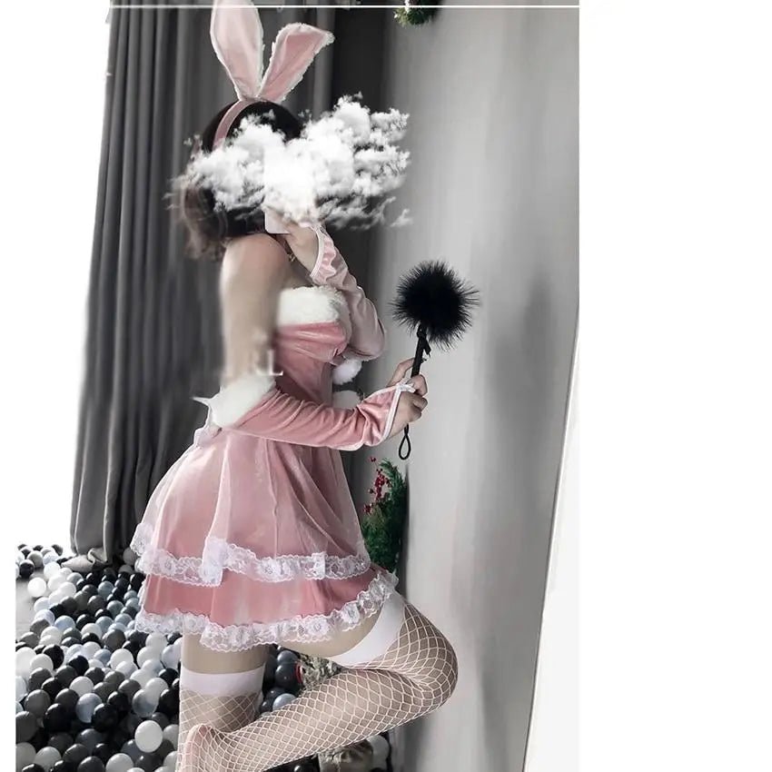 Santa Bunny Dress Set with Matching Headband and Gloves - Cosparty