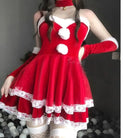 Santa Bunny Dress Set with Matching Headband and Gloves - holiday dress