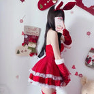 Santa Bunny Dress Set with Matching Headband and Gloves - Cosparty