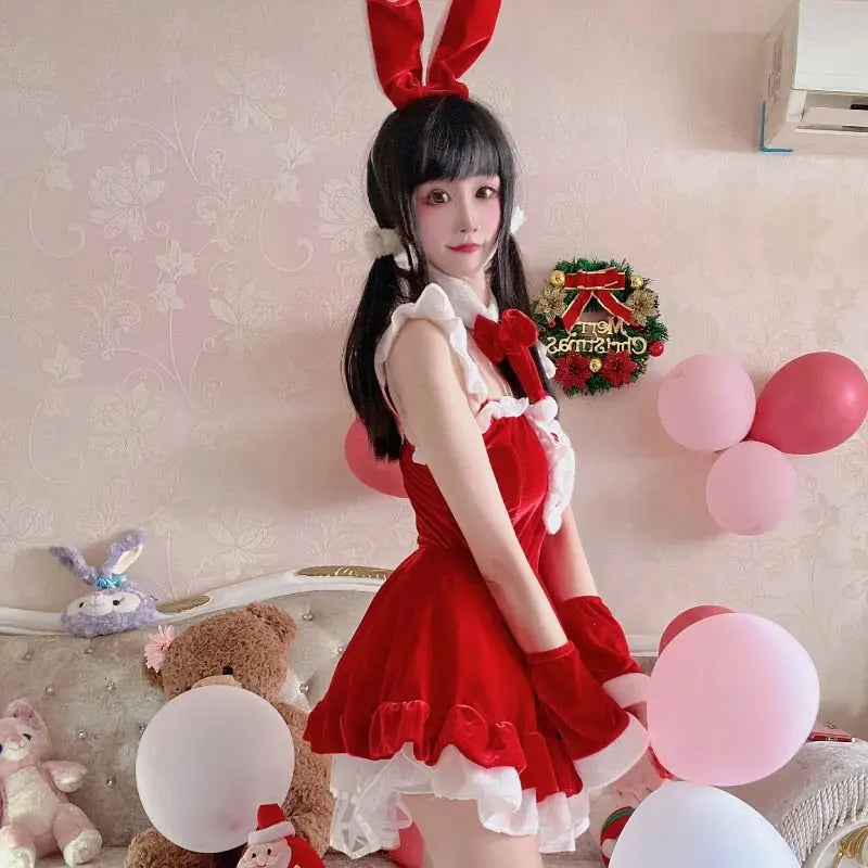 Santa Claus and Bunny Dress with Matching Headband and Cuffs - dress