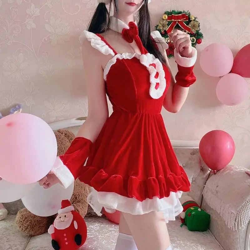 Santa Claus and Bunny Dress with Matching Headband and Cuffs - dress