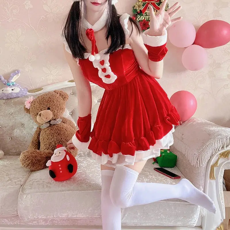 Santa Claus and Bunny Dress with Matching Headband and Cuffs - dress