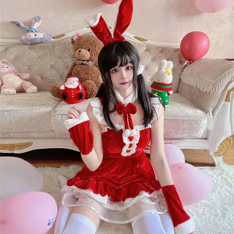 Santa Claus and Bunny Dress with Matching Headband and Cuffs - dress