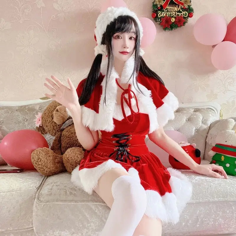 Santa Claus Inspired Dress with Matching Hat and Shawl - dress