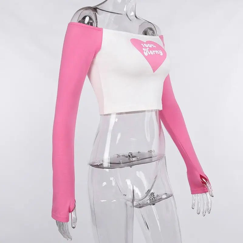 Sassy Bubblegum Pink Long Sleeve Crop Top for 90s Vibes - Cosparty