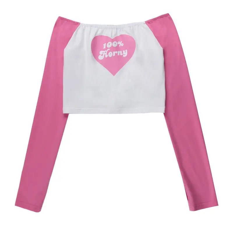 Sassy Bubblegum Pink Long Sleeve Crop Top for 90s Vibes - Cosparty