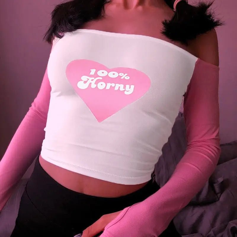 Sassy Bubblegum Pink Long Sleeve Crop Top for 90s Vibes - Cosparty