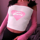 Sassy Bubblegum Pink Long Sleeve Crop Top for 90s Vibes - Cosparty