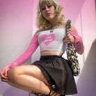 Sassy Bubblegum Pink Long Sleeve Crop Top for 90s Vibes - Cosparty