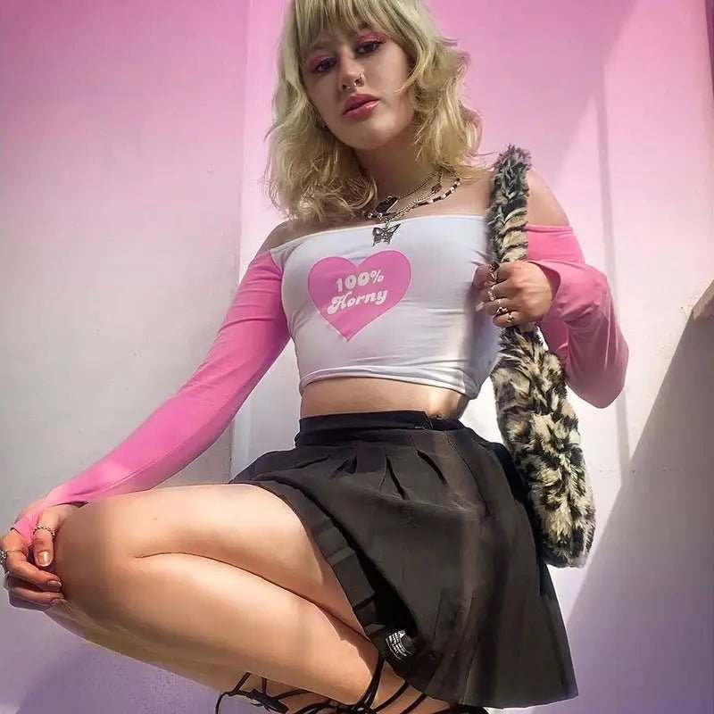 Sassy Bubblegum Pink Long Sleeve Crop Top for 90s Vibes - Cosparty