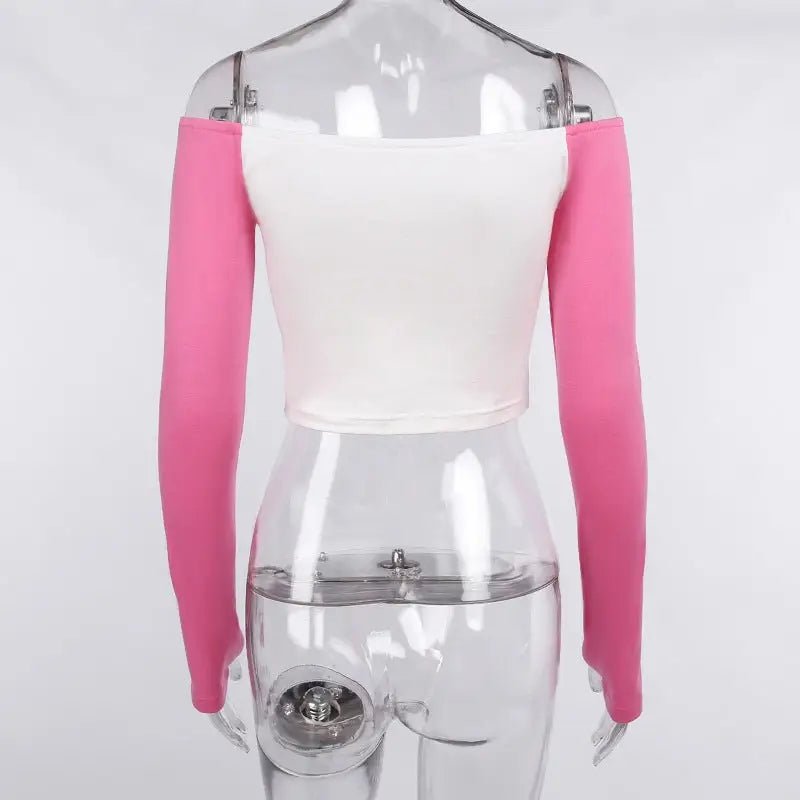 Sassy Bubblegum Pink Long Sleeve Crop Top for 90s Vibes - Cosparty