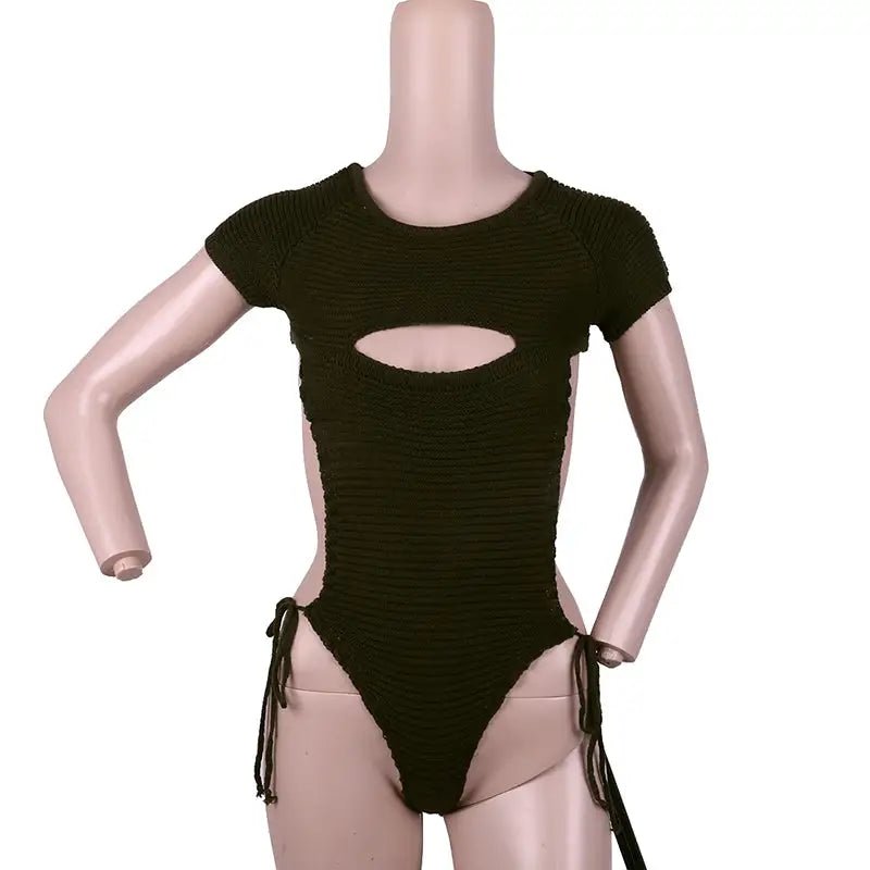 Sassy Cable Knit Virgin Killer Onesie in Blue, Black, and Grey - Cosparty