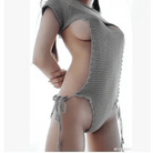 Sassy Cable Knit Virgin Killer Onesie in Blue, Black, and Grey - Cosparty