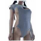 Sassy Cable Knit Virgin Killer Onesie in Blue, Black, and Grey - Cosparty