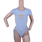 Sassy Cable Knit Virgin Killer Onesie in Blue, Black, and Grey - Cosparty