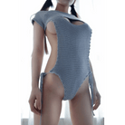 Sassy Cable Knit Virgin Killer Onesie in Blue, Black, and Grey - Cosparty