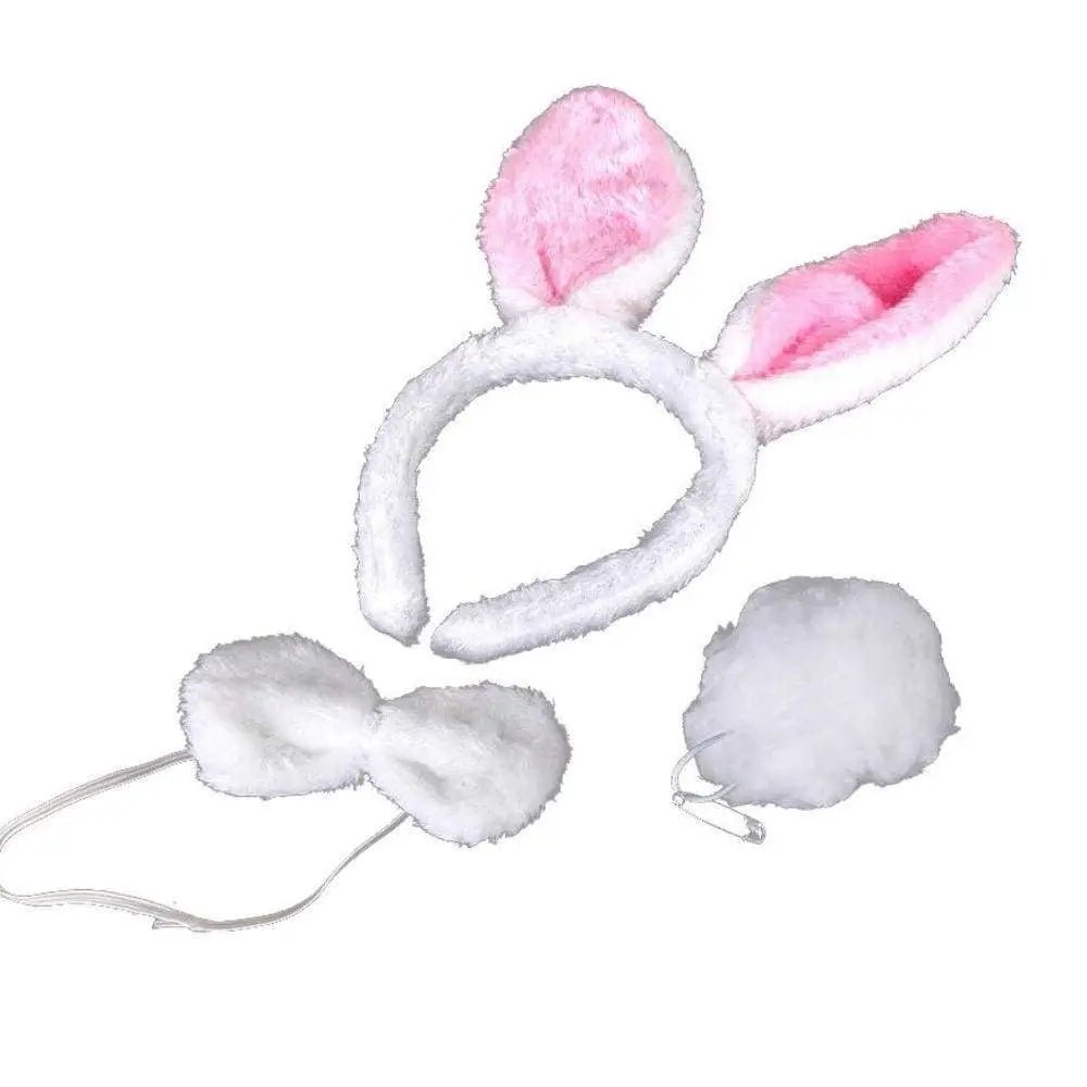 Sassy Plush Bunny Ear Headband in White and Pink Fur - Cosparty
