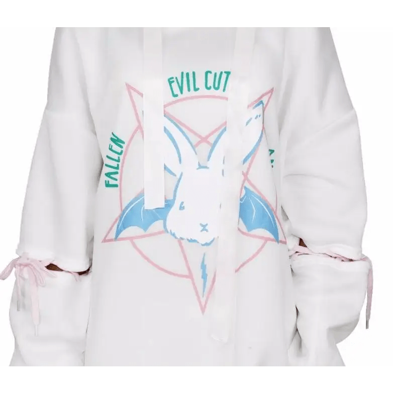 Satanic Bunny Hooded Sweatshirt with Corset Lace - Up Sleeves - Cosparty