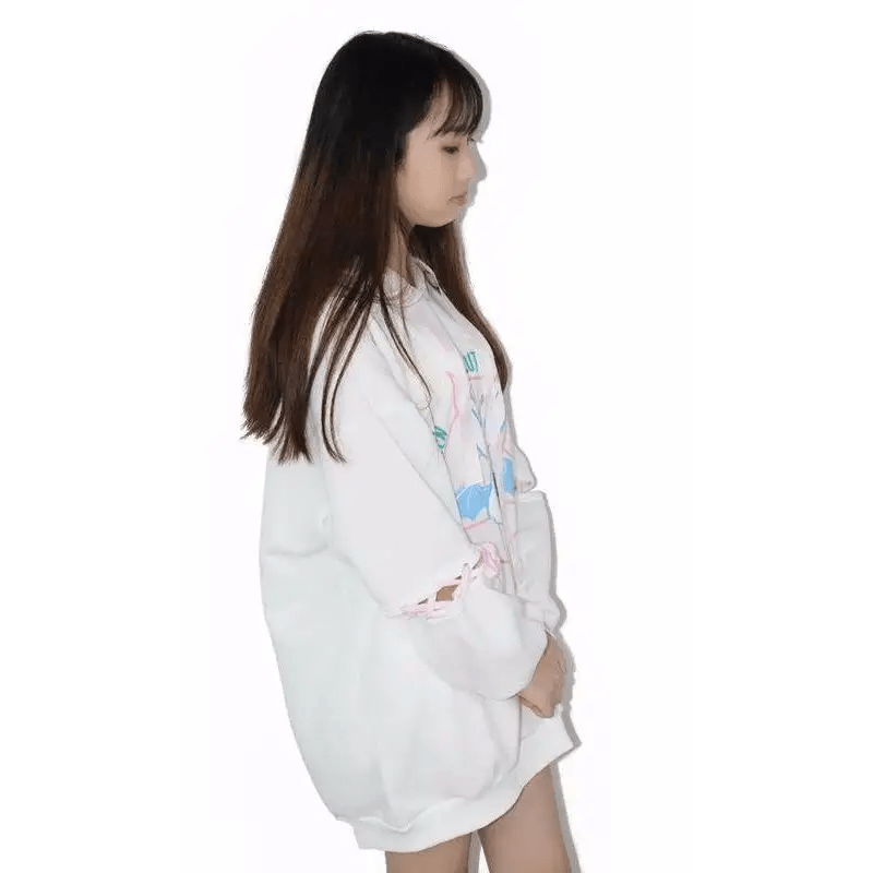 Satanic Bunny Hooded Sweatshirt with Corset Lace - Up Sleeves - Cosparty