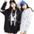 Satanic Bunny Hooded Sweatshirt with Corset Lace-Up Sleeves - Sweater