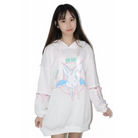 Satanic Bunny Hooded Sweatshirt with Corset Lace-Up Sleeves - Sweater