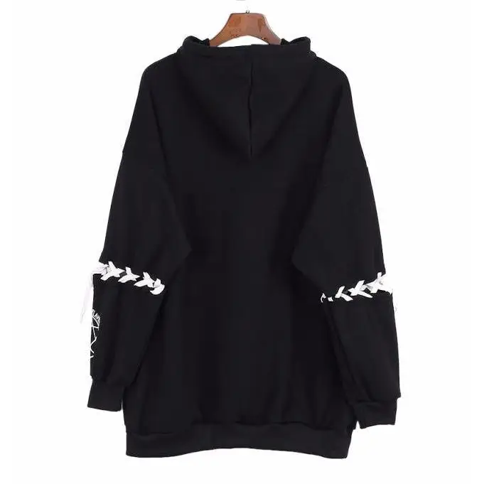 Satanic Bunny Hooded Sweatshirt with Corset Lace-Up Sleeves - Sweater