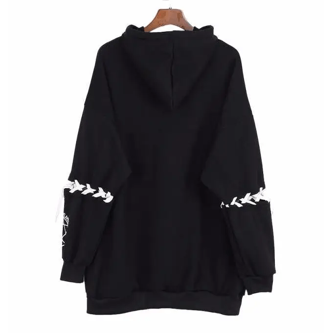 Satanic Bunny Hooded Sweatshirt with Corset Lace - Up Sleeves - Cosparty