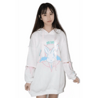 Satanic Bunny Hooded Sweatshirt with Corset Lace - Up Sleeves - Cosparty