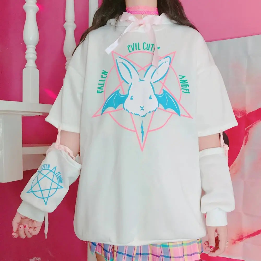 Satanic Bunny Hoodie - White - Sweater