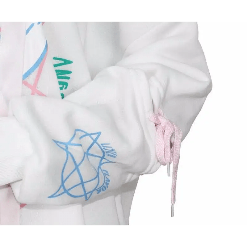 Satanic Bunny Hooded Sweatshirt with Corset Lace - Up Sleeves - Cosparty