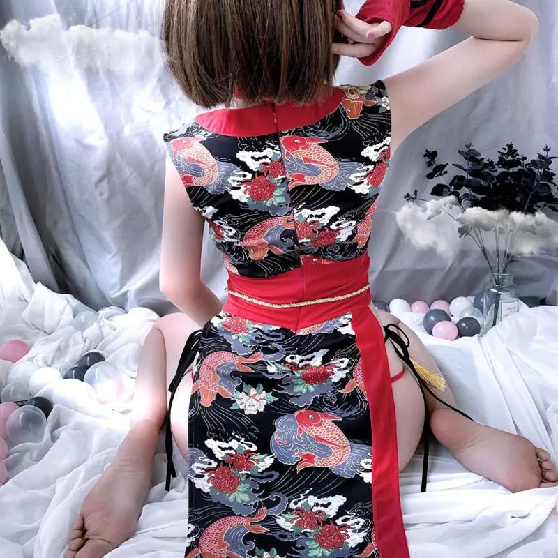 Satin Cheongsam Inspired Dress with Belted Rope and Matching Accents - Cosparty