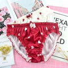 Satin Heart Patterned Undies with Ruffled Trim and Bows in Stock - underwear