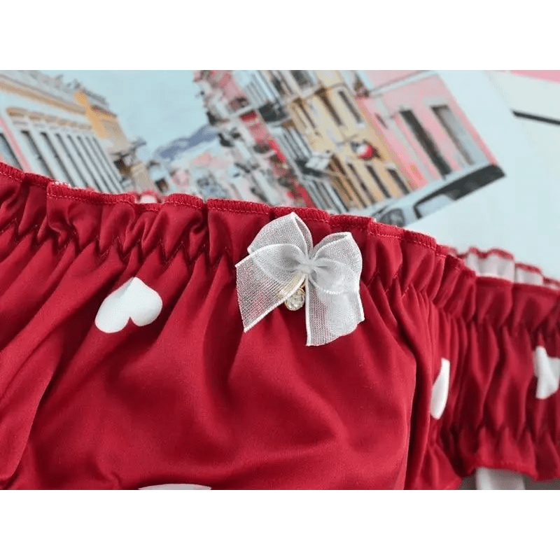 Satin Heart Patterned Undies with Ruffled Trim and Bows in Stock - Cosparty