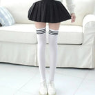 School Girl Inspired Tall Thigh High Stockings with Stripes - Cosparty