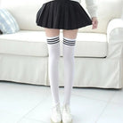 School Girl Inspired Tall Thigh High Stockings with Stripes - Cosparty