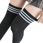 School Girl Inspired Tall Thigh High Stockings with Stripes - Cosparty