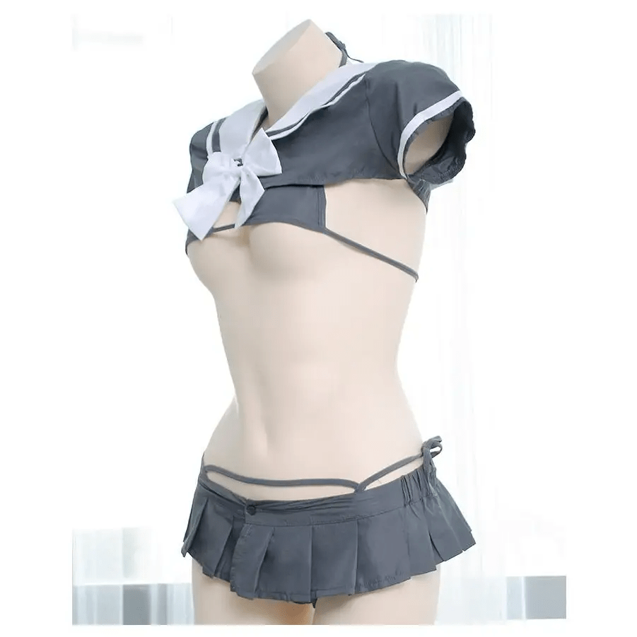 School Girl Micro Crop Top and Bikini Lingerie Set - Cosparty